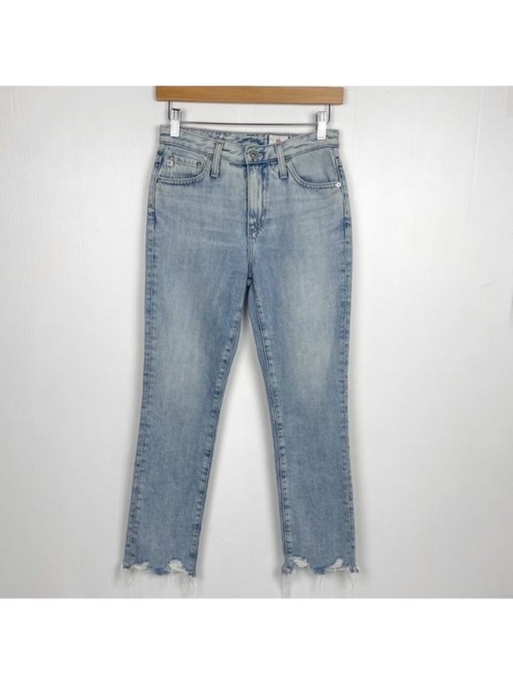 AG Adriano Goldshmied Isabelle High Rise Straight Crop Jeans light wash 25